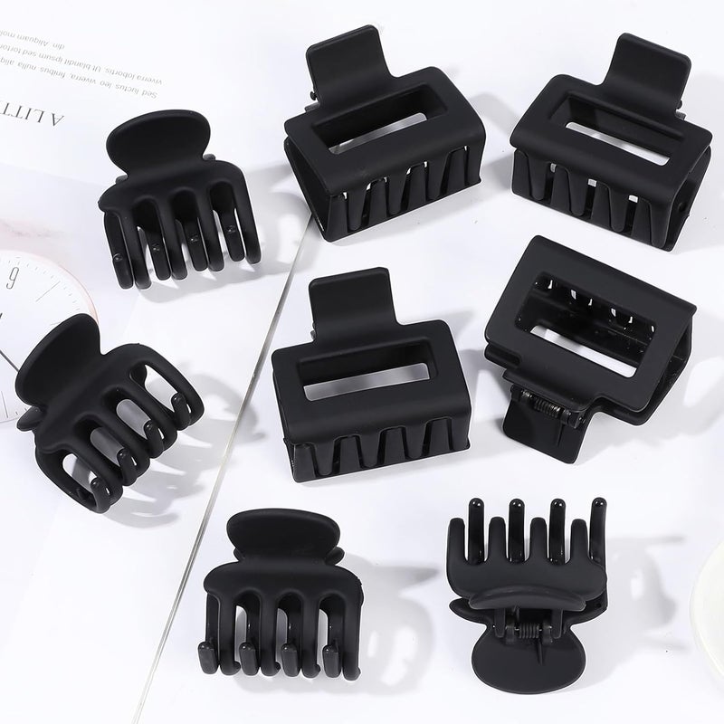 USDNICE Medium Hair Clips Combination 2 Styles Small Claw Clips for Thin Hair 8 Pcs Matte Non-slip Rectangle Jaw Clips Square Hair Accessories for Women and Girls (Black) - Image 3